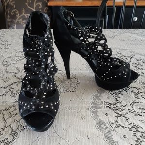 BCBG Black Suede Studded Sandals Size 6